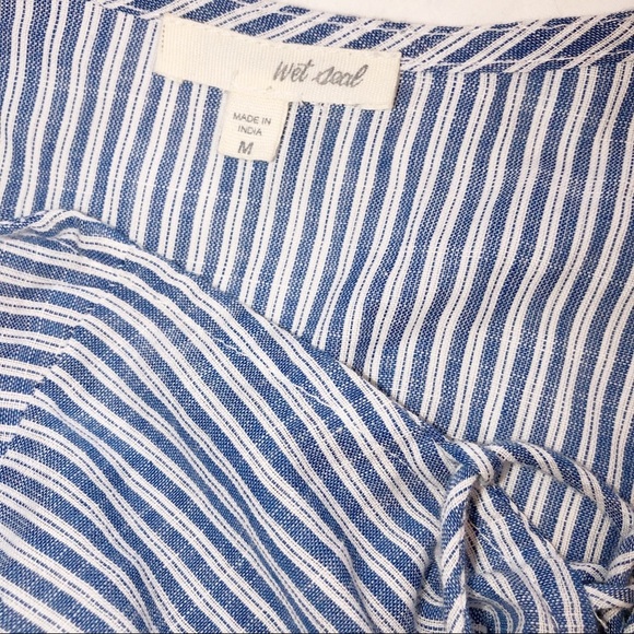 Wet Seal medium blue striped cotton lace up top - Picture 3 of 5